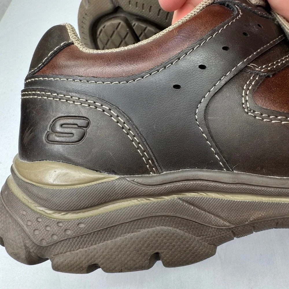 Skechers Relaxed Fit Oxford Mens 11 Brown Leather Sneaker Air Cooled Memory Foam